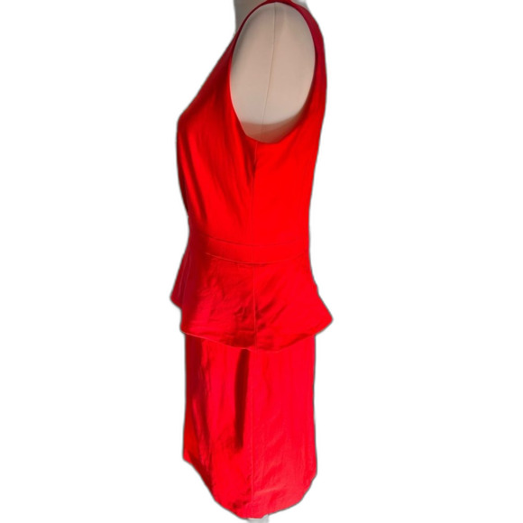 Red Peplum Sheath Cocktail Dress V Neck Sleeveless Size 10 Badgley Mischka - Picture 3 of 7